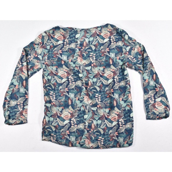 LOGG Label of Graded Goods Women's Floral Short Sleeve Button Up Navy Shirt Sz 4 - Picture 2 of 4